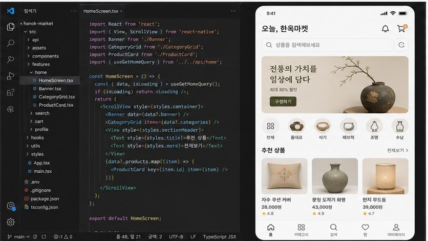 모바일 앱 개발 작업 화면